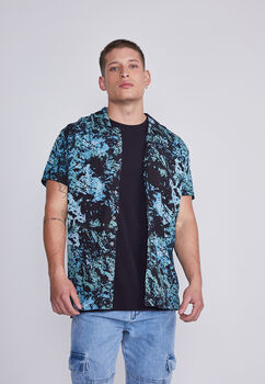 Camisa Hombre Negro Con Celeste Sioux