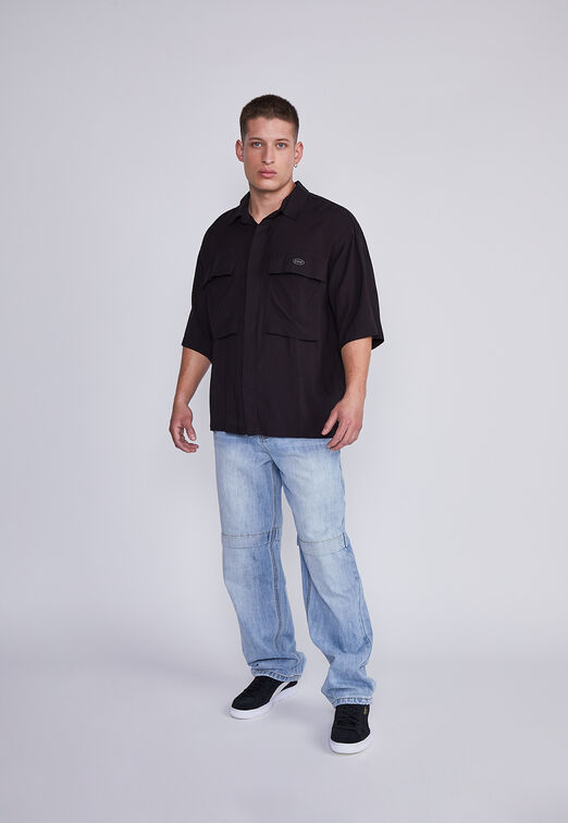 Camisa Hombre Negro Doble Bolsillos Sioux