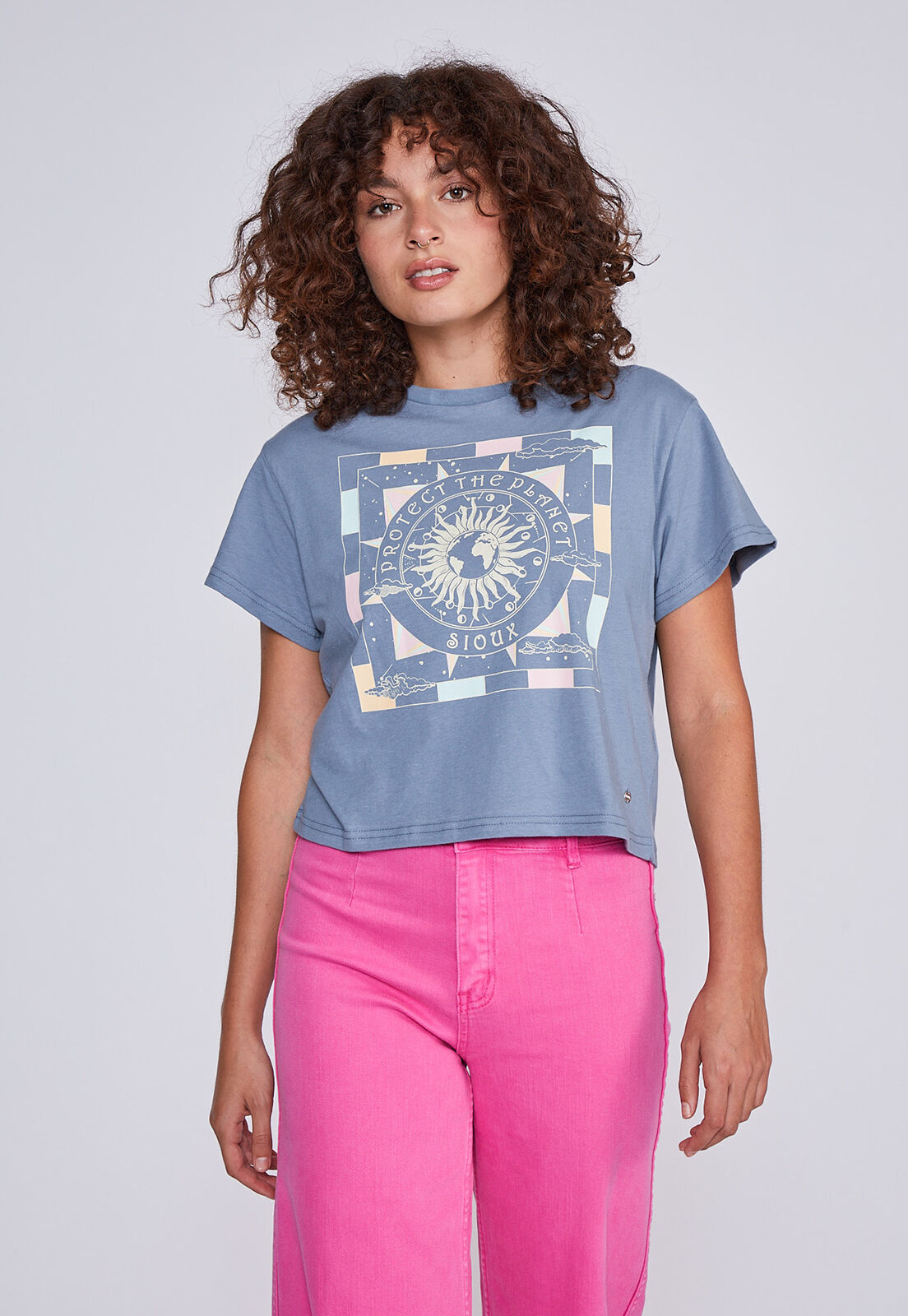 Polera store celeste mujer