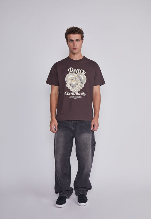 Polera Hombre Corazon Manos Cafe Sioux