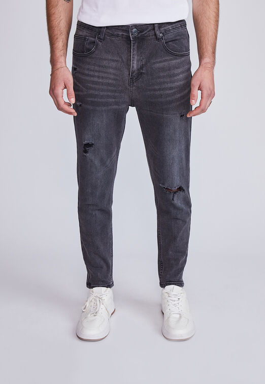 Jeans Hombre Skinny Destroyer Rodilla Negro Sioux