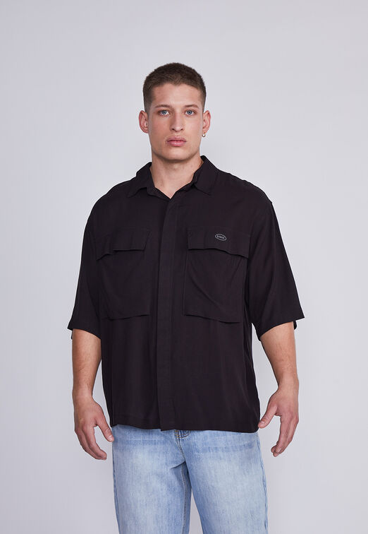 Camisa Hombre Negro Doble Bolsillos Sioux