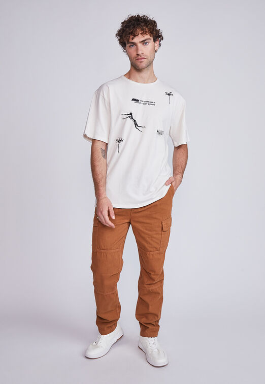 Polera Hombre Plantas Bordadas Crudo Sioux