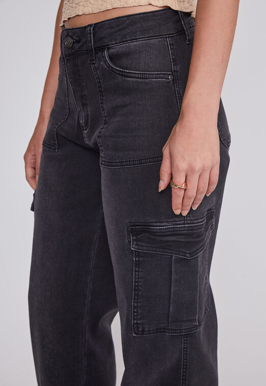 Jeans Mujer Cargo Elasticado Negro Sioux