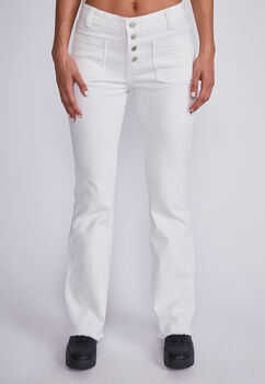 Jeans Mujer Blanco Flare Con Botones Sioux