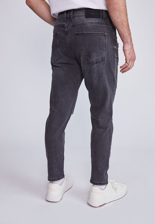 Jeans Hombre Skinny Destroyer Rodilla Negro Sioux