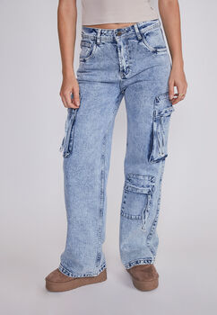 Jeans Mujer Cargo Multibolsillos Azul Sioux