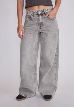 Jeans Mujer Wide Leg Desgastado Gris Sioux