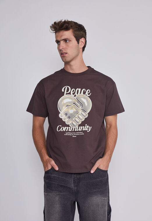 Polera Hombre Corazon Manos Cafe Sioux