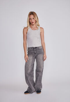 Jeans Mujer Wide Leg Gris Sioux