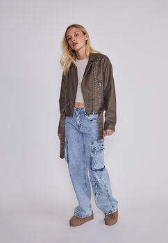 Jeans Mujer Cargo Multibolsillos Azul Sioux