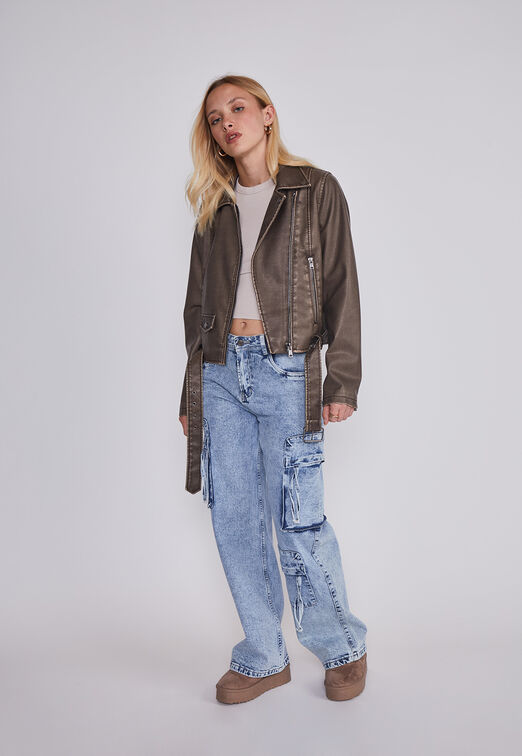 Jeans Mujer Cargo Multibolsillos Azul Sioux