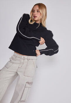 Sweater Mujer Costura Negro Sioux