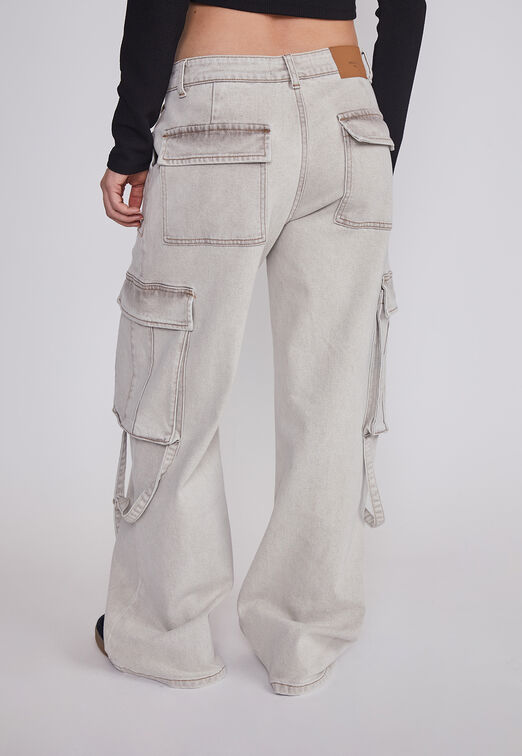 Jeans Mujer Cargo Tiras Gris Sioux