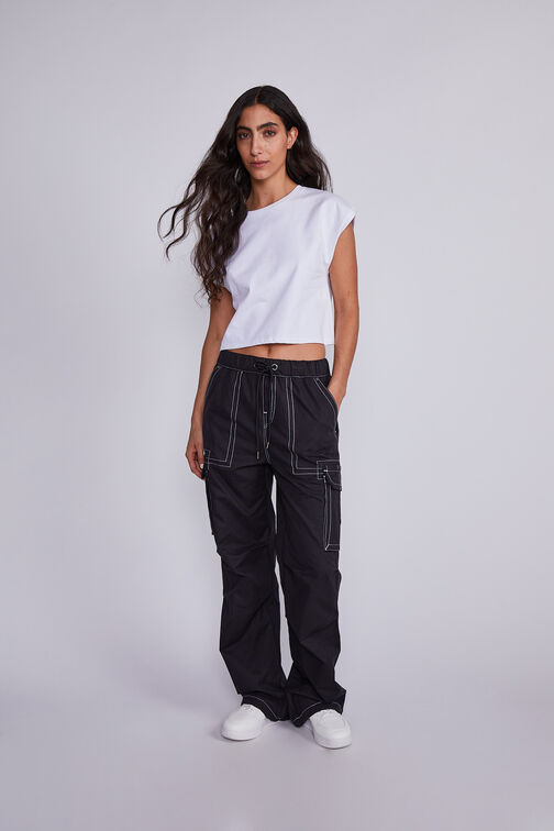 Pantalon Mujer Negro Hilo Contraste Sioux