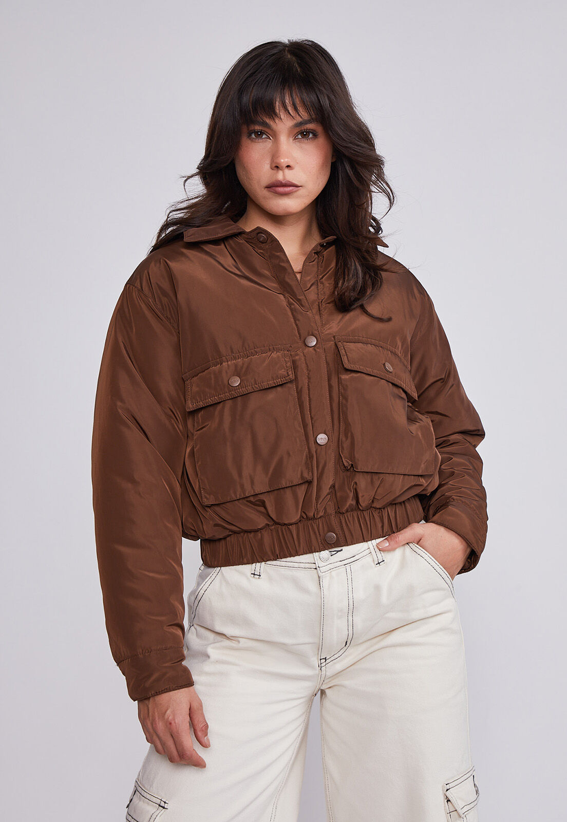 Chaqueta Mujer Cafe Corta Con Cuello Sioux