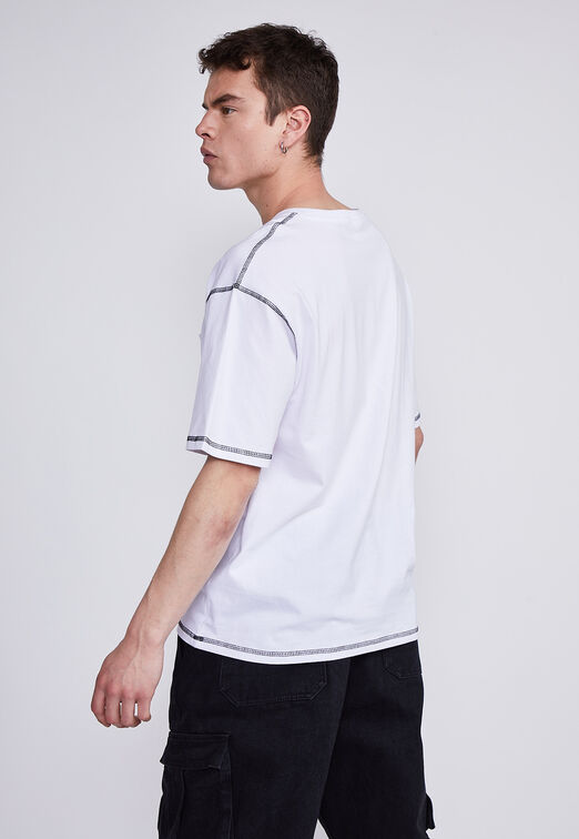 Polera Hombre Blanco Hilo Contraste Sioux