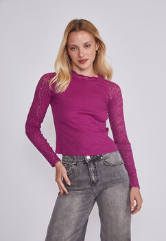 Polera Mujer Manga Encaje Burdeo Sioux