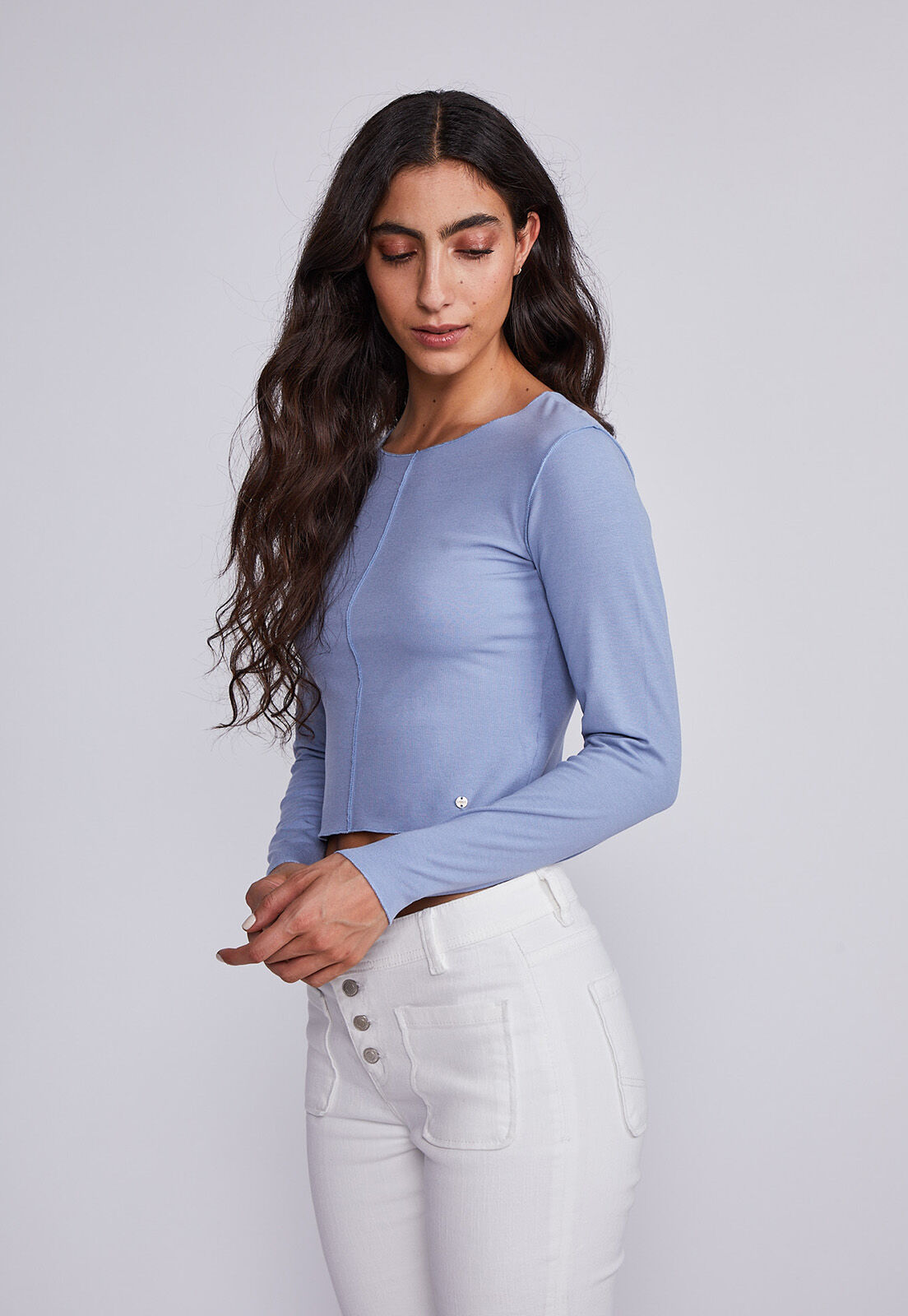 SIOUX JEANS Moda y Tendencia SIOUX JEANS Compre Polera Mujer Azul Manga Larga Costura Media Sioux Por CLP 6990 SIOUX JEANS