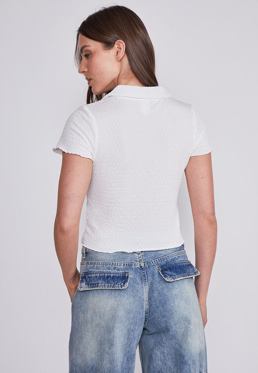Polera Mujer Blanco Cuello Textura Sioux