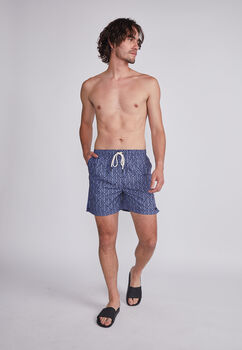 Traje De Baño Hombre Azul Hojas Con Bolsitas Sioux