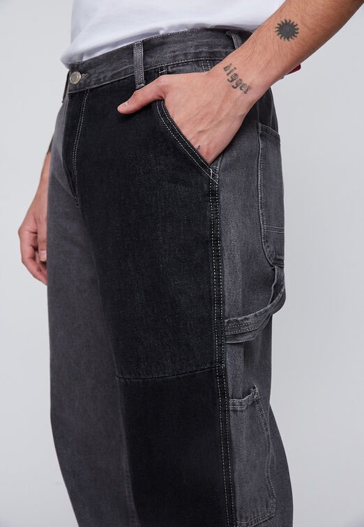 Jeans Regular Con Patchwork Negro Sioux