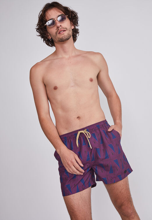 Traje De Baño Hombre Burdeo Geometrico Sioux