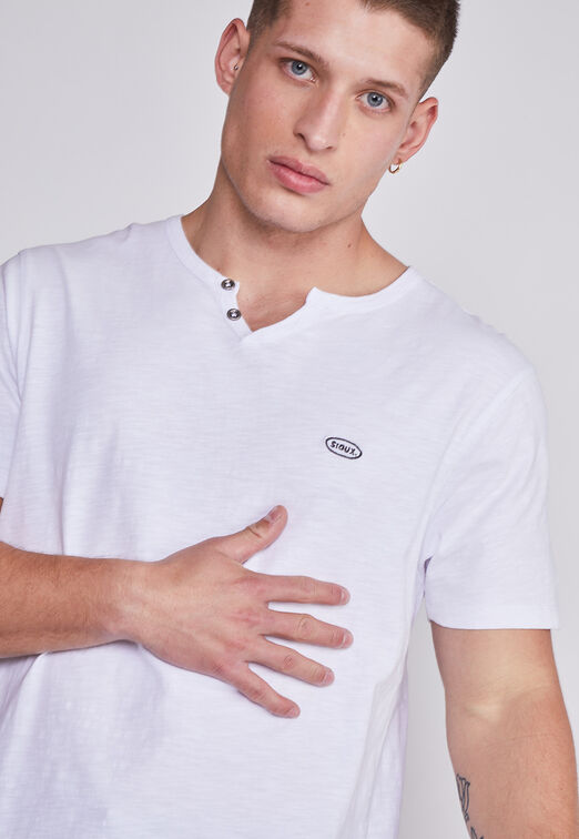 Polera Hombre Blanco Escote Botones Sioux