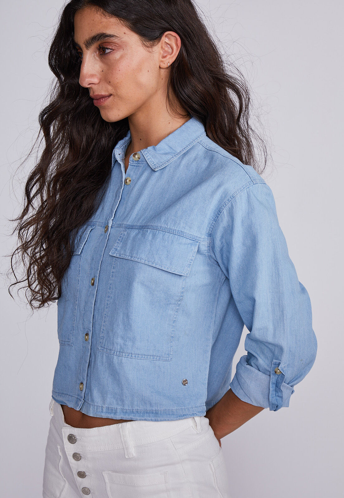 Blusa denim mujer chile top