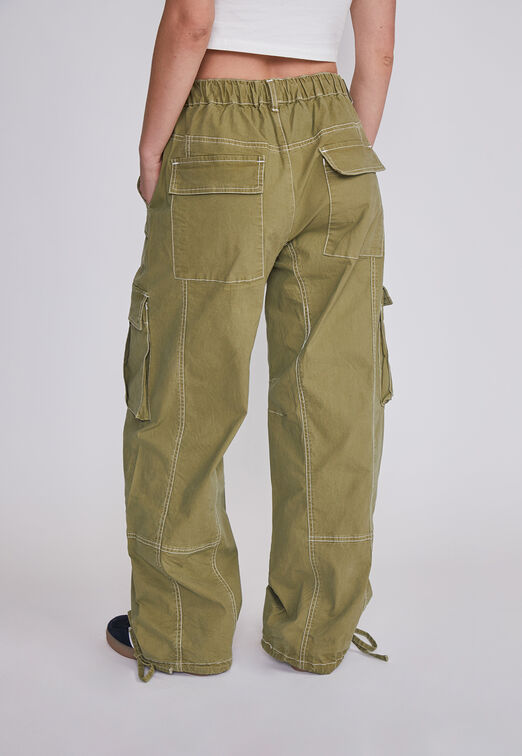 Pantalon Mujer Baggy Costuras Verde Sioux