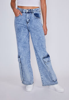 Jeans Mujer  Wide Leg Maxi Bolsillos Azul Sioux