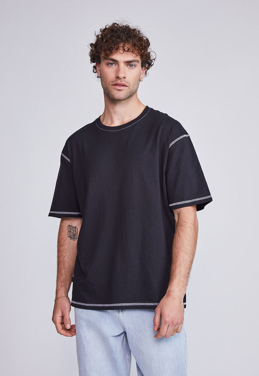 Polera Hombre Costuras Contraste Negro Sioux