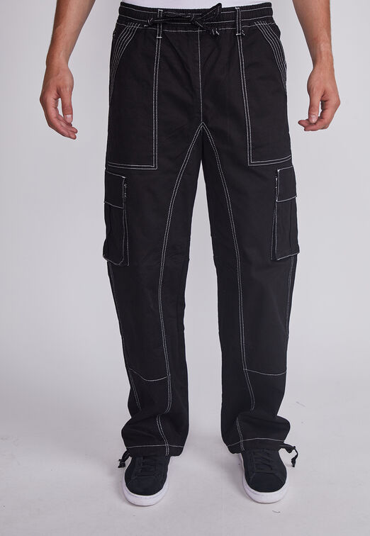 Pantalon Hombre Negro Cargo Costuras Sioux