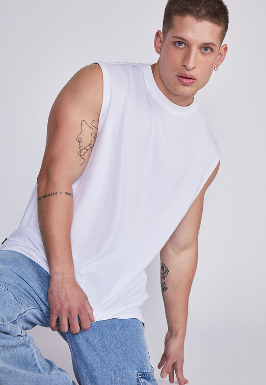 Polera Hombre Blanco Musculosa Oversize Sioux
