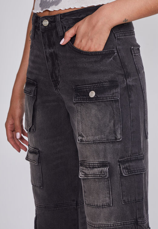 Jeans Mujer Negro Cargo Sioux