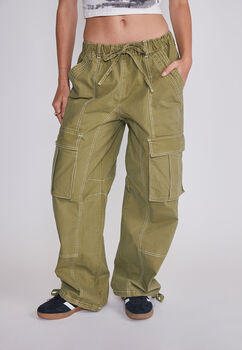 Pantalon Mujer Baggy Costuras Verde Sioux