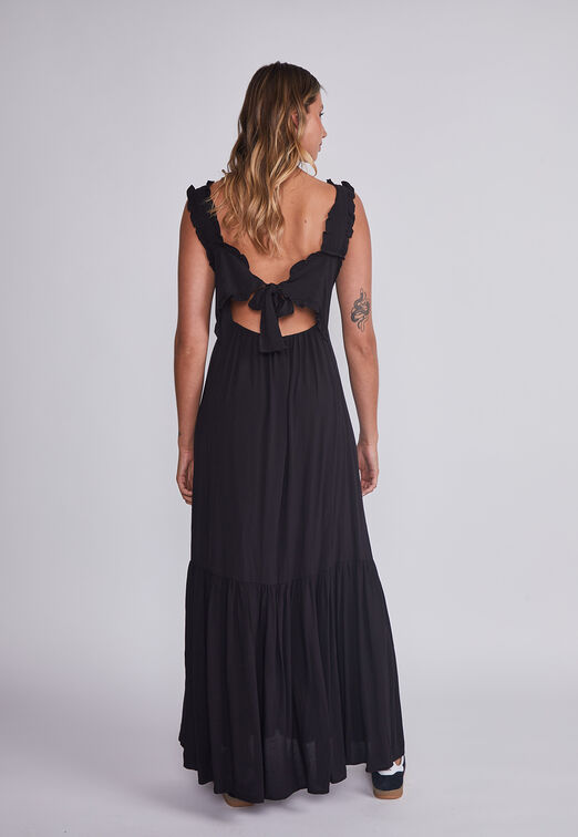 Vestido Mujer Negro Largo Amarra Espalda Sioux