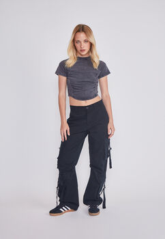 Pantalon Mujer Cargo Multibolsillos Negro Sioux
