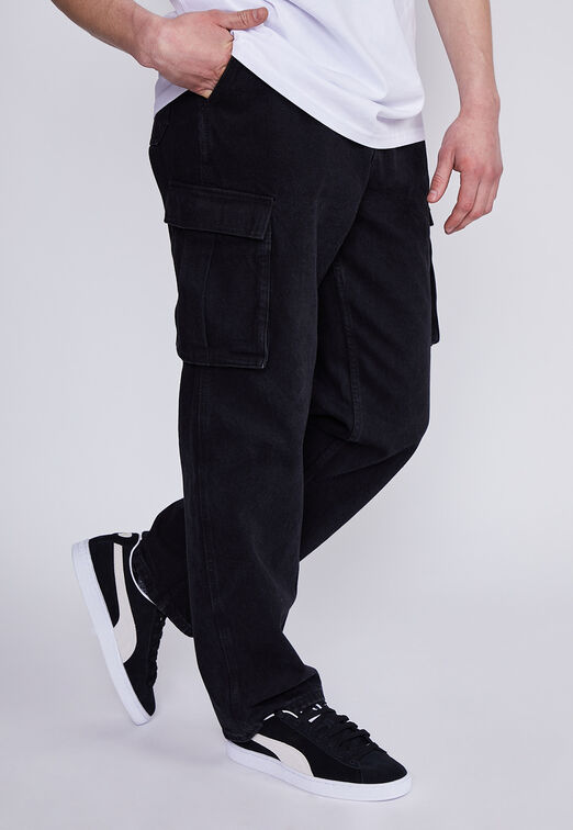 Jeans Hombre Negro Baggy Cargo 6 Bolsillos Sioux