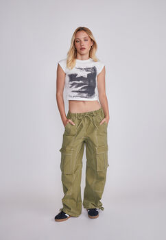 Pantalon Mujer Baggy Costuras Verde Sioux