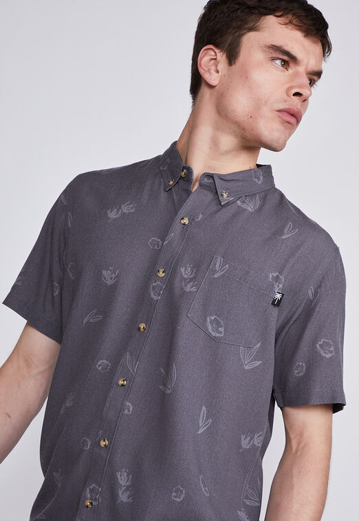 Camisa Hombre Gris Hojas Sioux