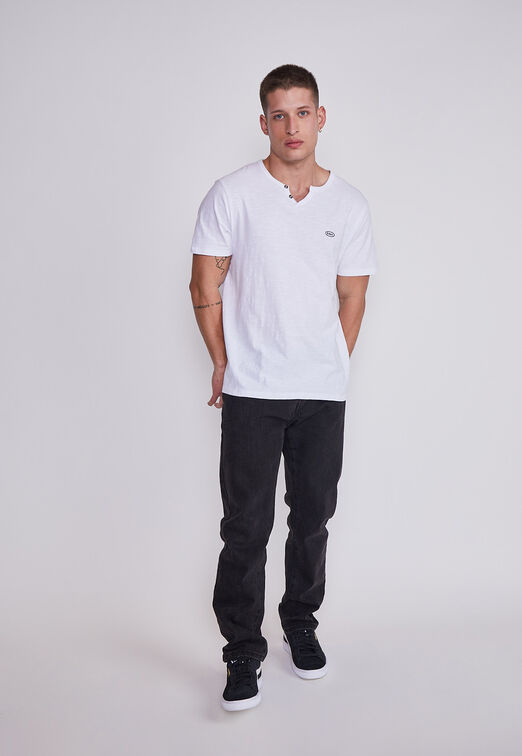 Polera Hombre Blanco Escote Botones Sioux