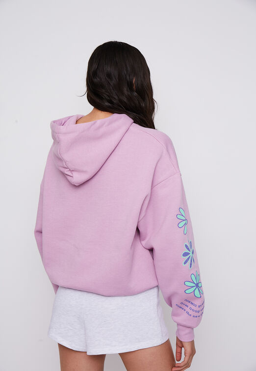 Poleron Pull Over Con Gorro Cosmic Flowers Lila Sioux