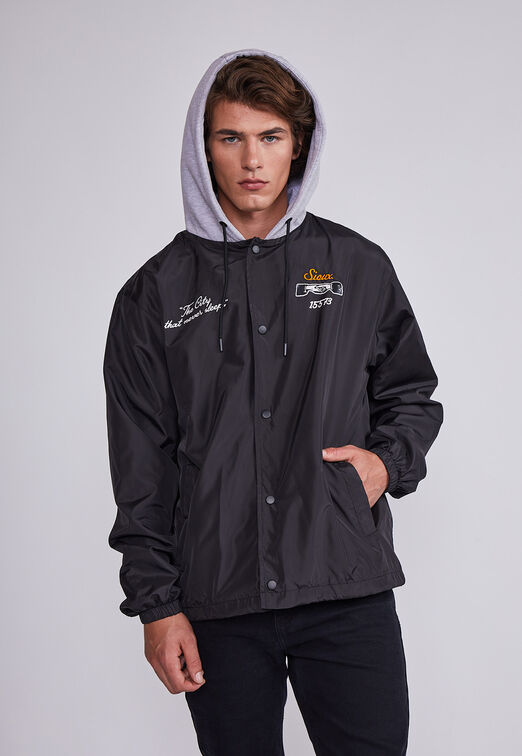 Cortaviento Hombre Negro Gorro Poleron Sioux