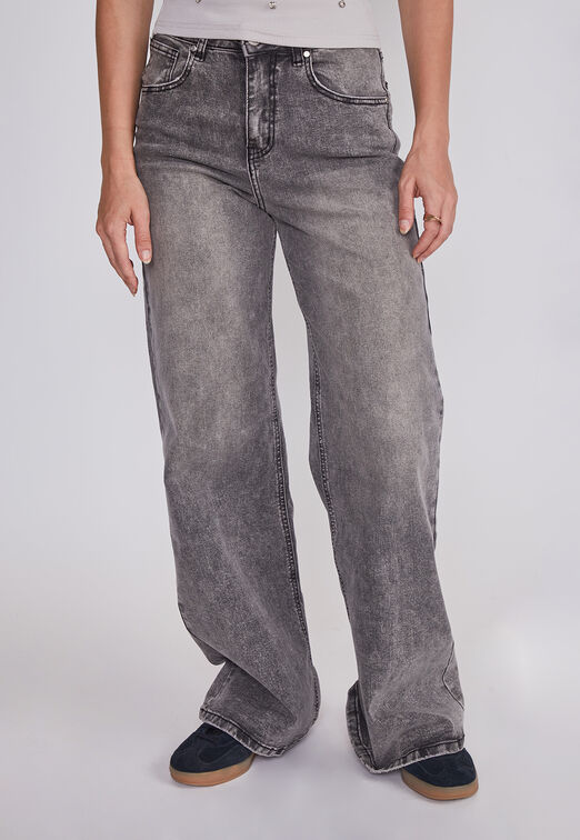 Jeans Mujer Wide Leg Gris Sioux