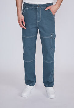 Jeans Hombre  Regular Contraste Gabardina Azul Sioux