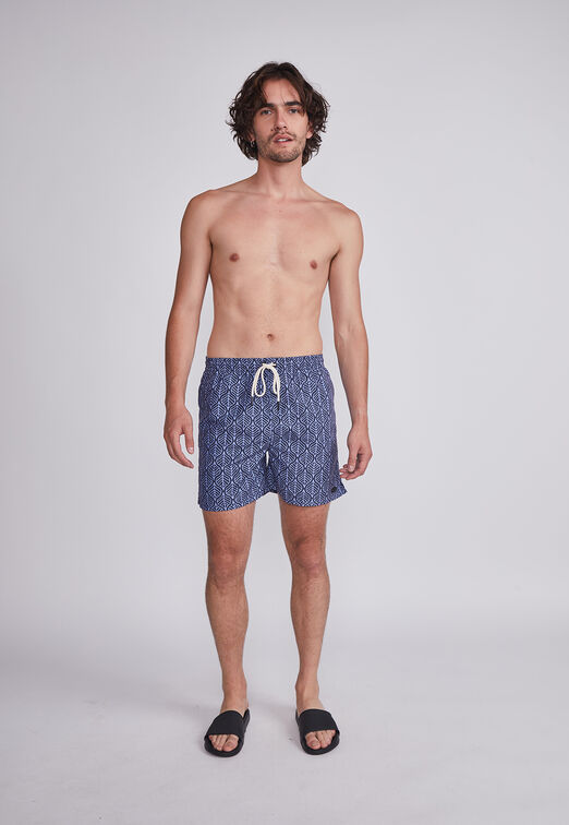 Traje De Baño Hombre Azul Hojas Con Bolsitas Sioux