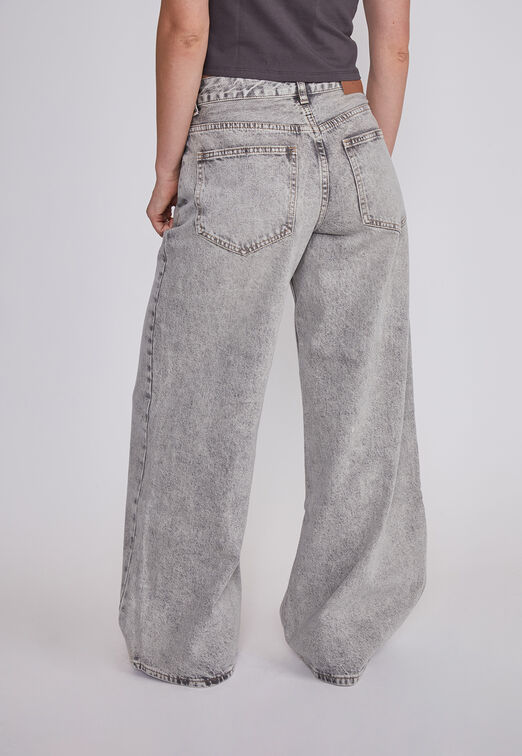Jeans Mujer Wide Leg Desgastado Gris Sioux