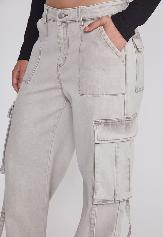Jeans Mujer Cargo Tiras Gris Sioux