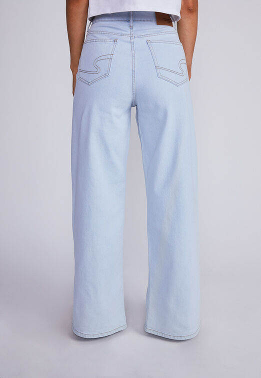 Jeans Mujer Azul Wide Leg Tachas Costado Sioux